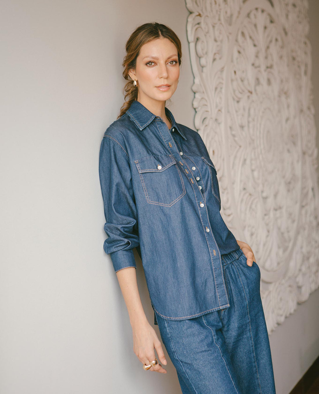 CAMISA CHAMBRAY PARA MUJER SILUETA REGULAR MANGA LARGA