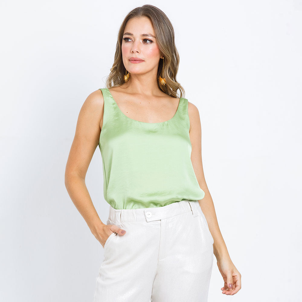 BLUSA MANGA SISA EN TELA SATINADA VERDE LIMA