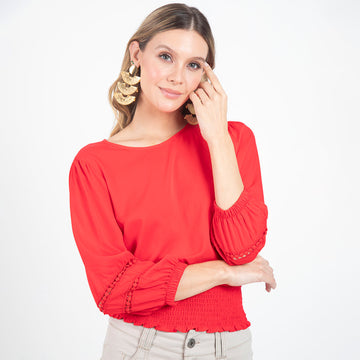 BLUSA ROJA  CON FAJ¨®N EN NIDO DE ABEJA
