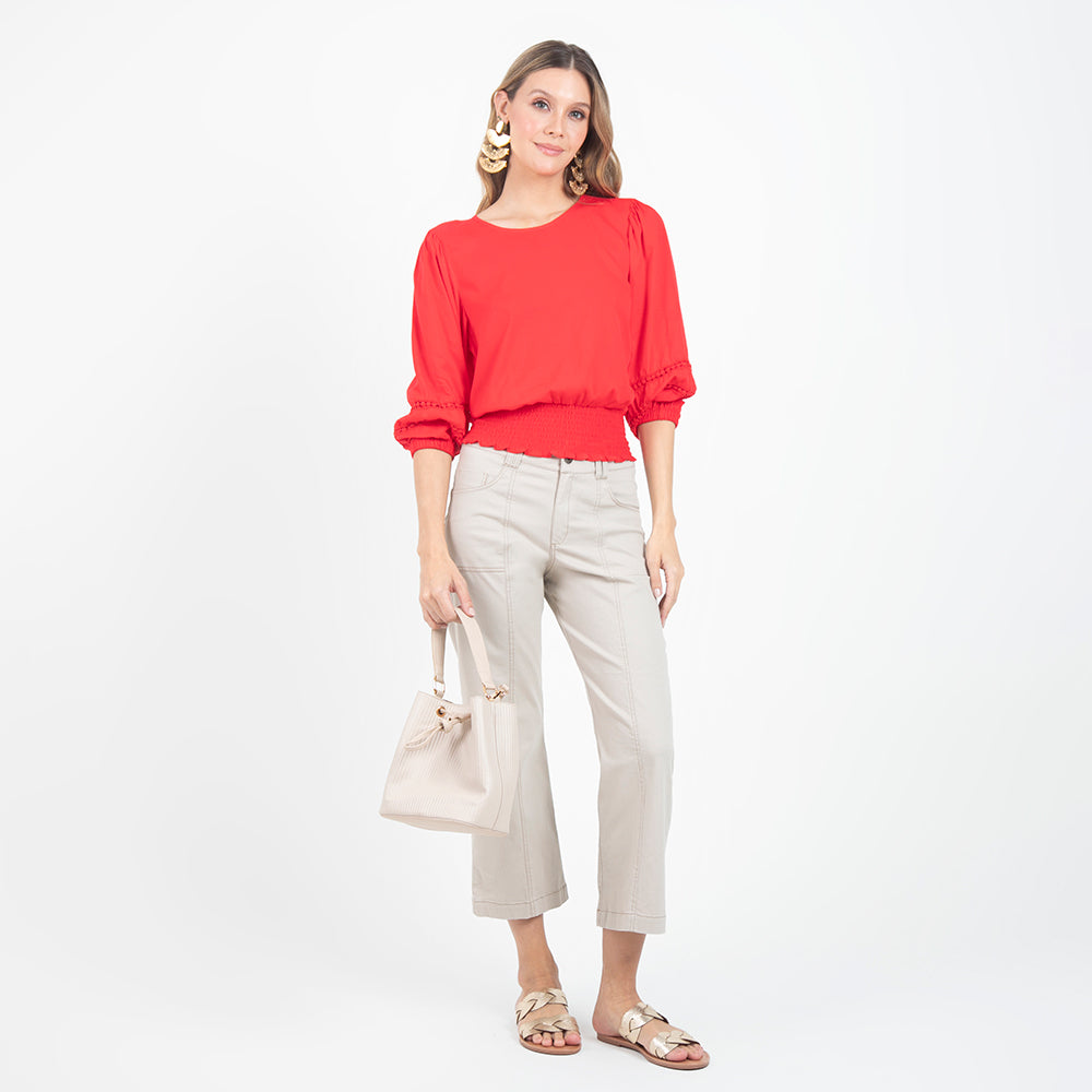 BLUSA ROJA  CON FAJ¨®N EN NIDO DE ABEJA