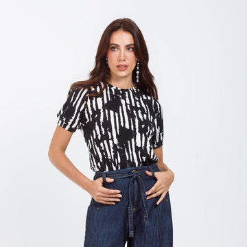 CAMISETA ESTAMPADA PARA MUJER EN VISCOSA CON EFECTO