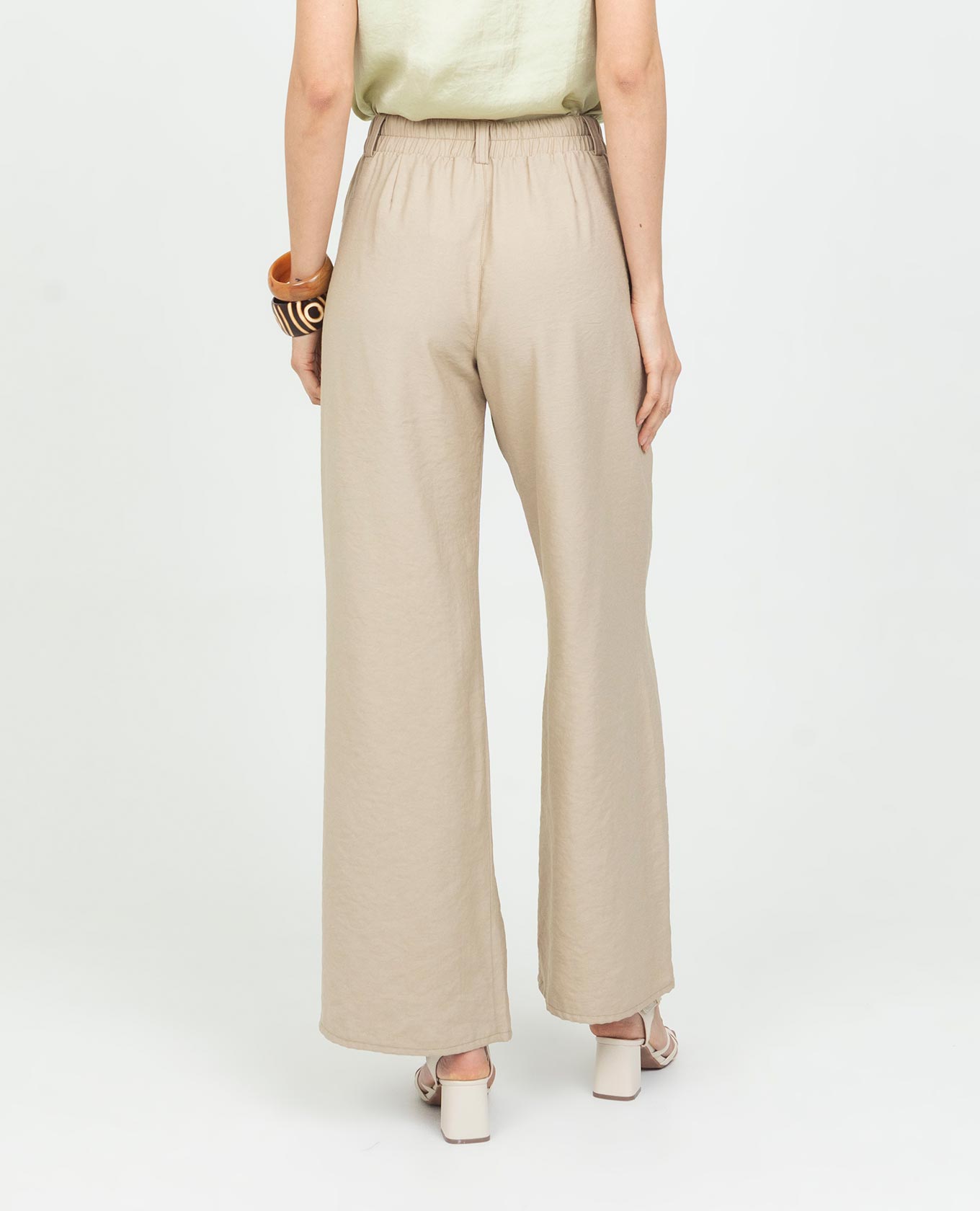 PANTALON WIDE LEG PARA MUJER CINTURA CON ELASTICO Y BOTON FORRADO