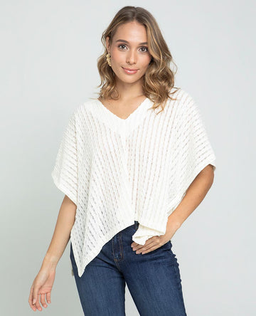 PONCHO TEJIDO PARA MUJER ESCOTE V EN TELA CON EFECTO DESAGUJADO