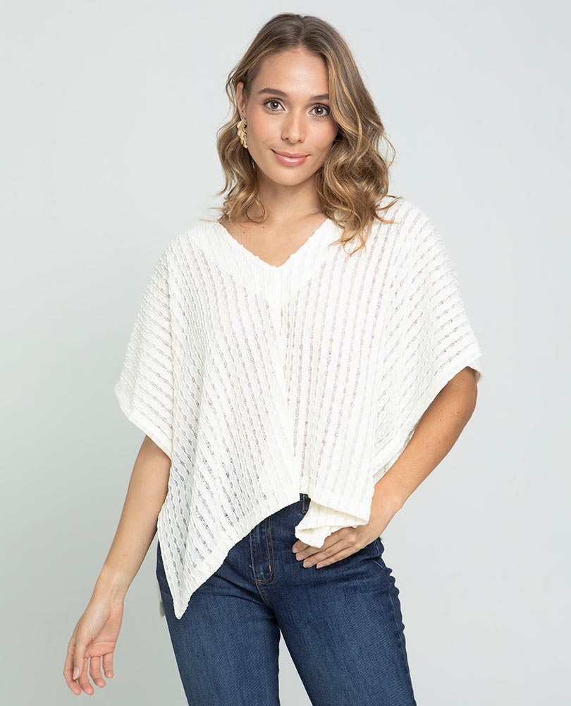 PONCHO TEJIDO PARA MUJER ESCOTE V EN TELA CON EFECTO DESAGUJADO