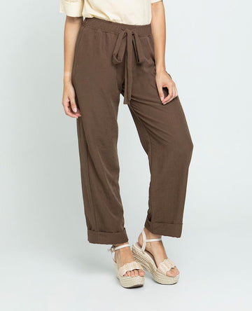 PANTALON PARA MUJER CON ELASTICO EN CINTURA Y TIRA PARA ANIUDAR CON GUARDAPOLVO
