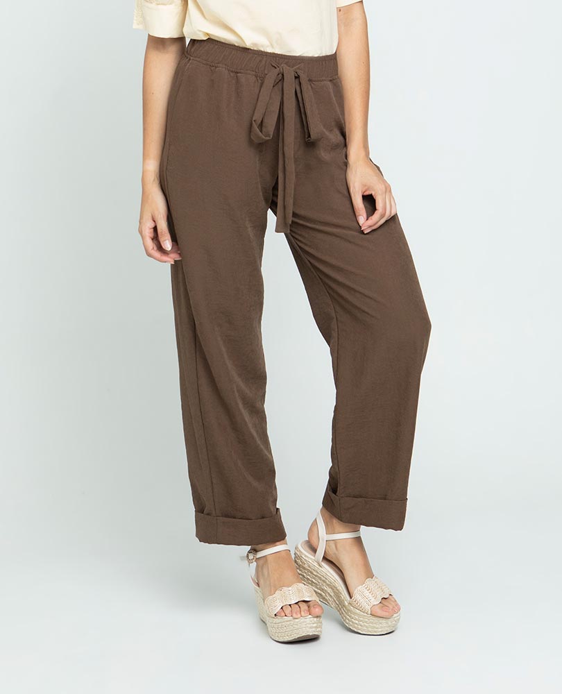 PANTALON PARA MUJER CON ELASTICO EN CINTURA Y TIRA PARA ANIUDAR CON GUARDAPOLVO