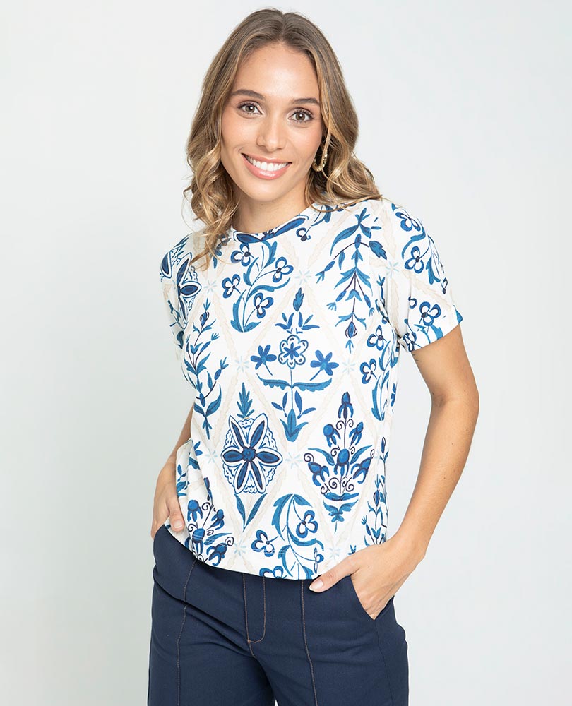 CAMISETA CORTA PARA MUJER ESTAMPADO EXCLUSIVO AZULEJOS