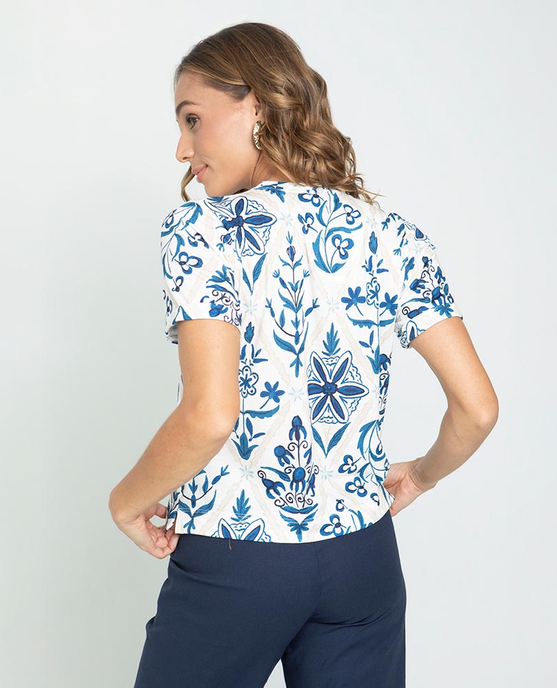CAMISETA CORTA PARA MUJER ESTAMPADO EXCLUSIVO AZULEJOS