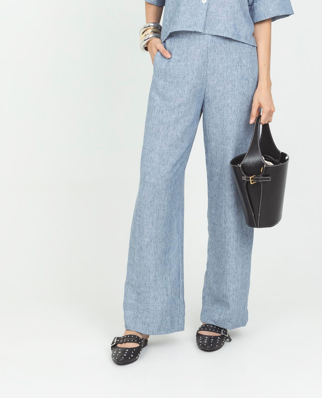 PANTALON WIDE LEG PARA MUJER PRETINA TRASERA CON ELASTICO EN TELA MELANGE