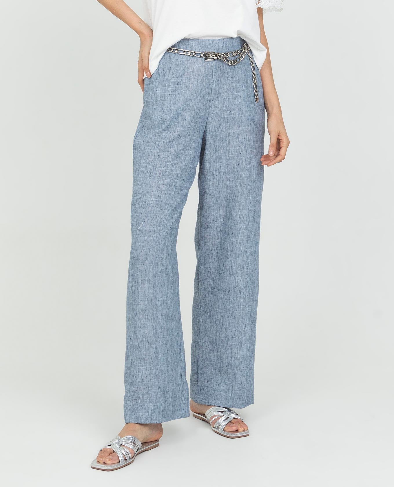 PANTALON WIDE LEG PARA MUJER PRETINA TRASERA CON ELASTICO EN TELA MELANGE
