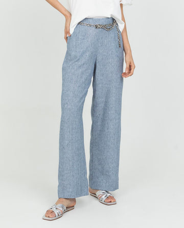 PANTALON WIDE LEG PARA MUJER PRETINA TRASERA CON ELASTICO EN TELA MELANGE