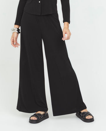 PANTAL¨®N PUNTO PARA MUJER SILUETA WIDE LEG CON EL¨¢STICO EN CINTURA