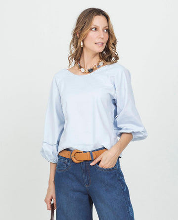 BLUSA MANGA 3/4 PARA MUJER MANGA RANGLAN CON PUNTADA ARTESANAL ESCOTE RECOGIDO