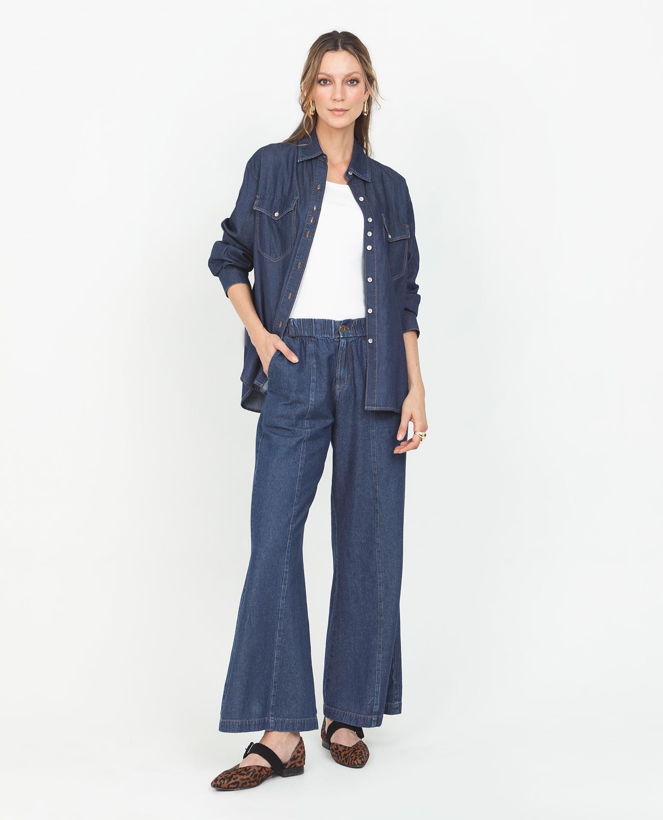 CAMISA CHAMBRAY PARA MUJER SILUETA REGULAR MANGA LARGA