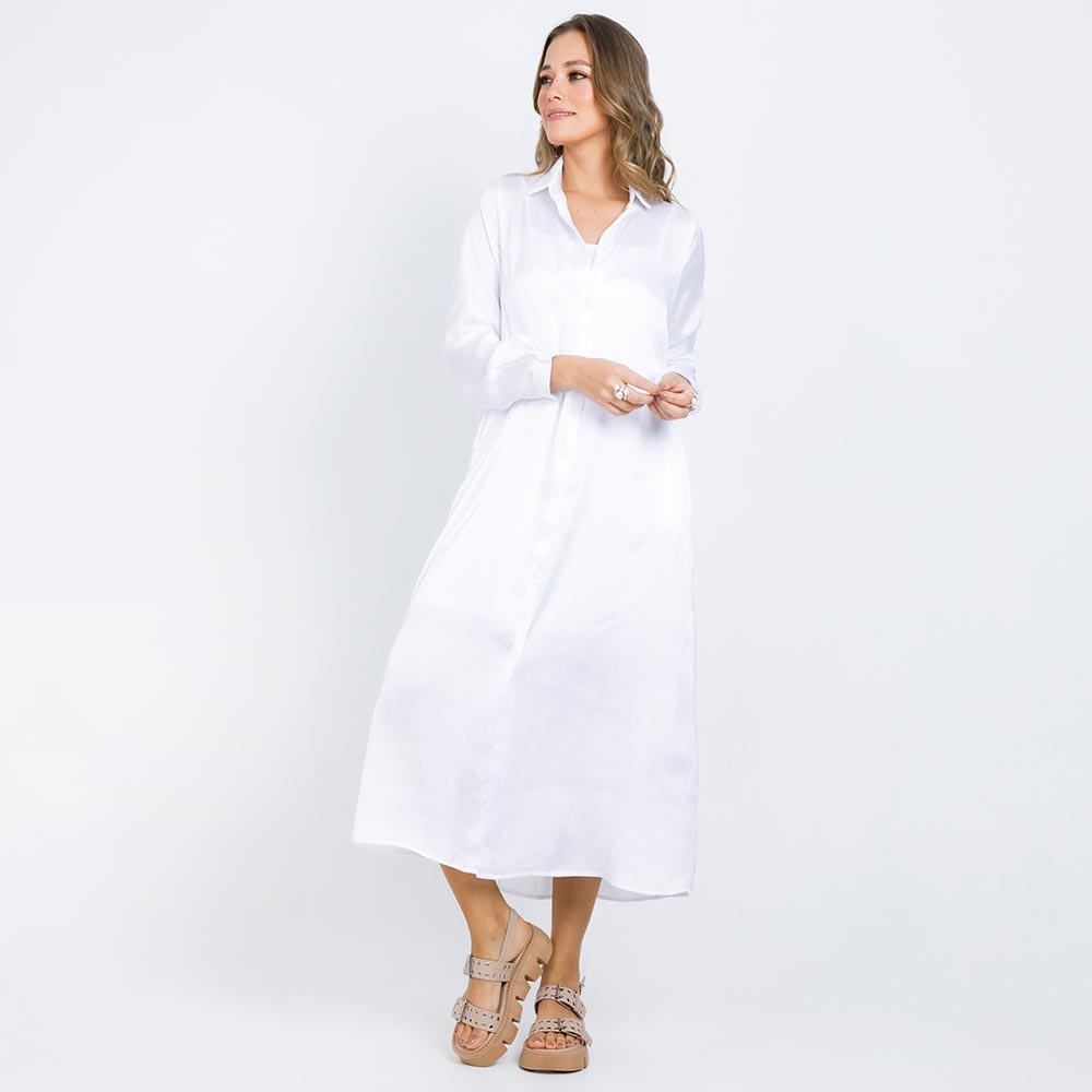 VESTIDO BLANCO CAMISERO CON INTERIOR EN TELA SATINADA