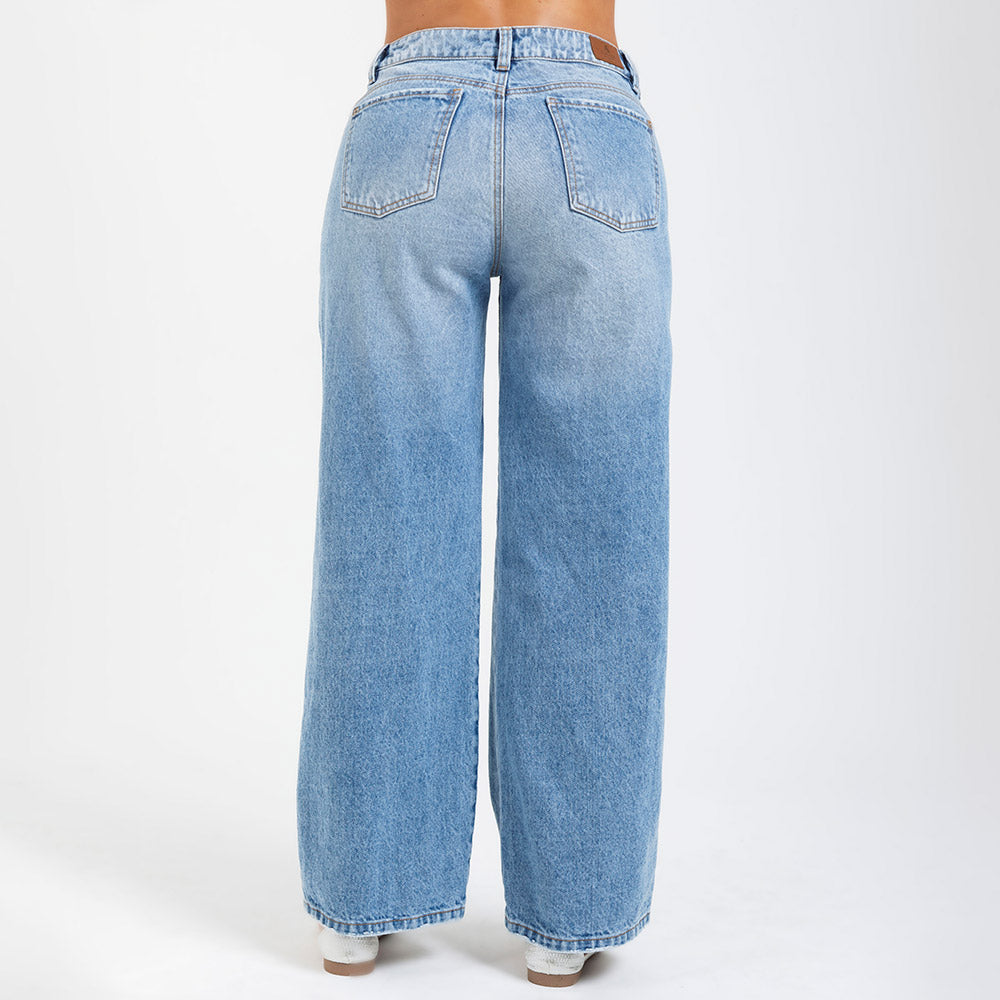 JEAN WIDE LEG TONO MEDIO CINCO BOLSILLOS AZUL MEDIO