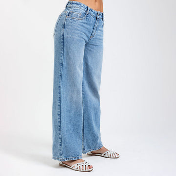JEAN WIDE LEG TONO MEDIO CINCO BOLSILLOS AZUL MEDIO