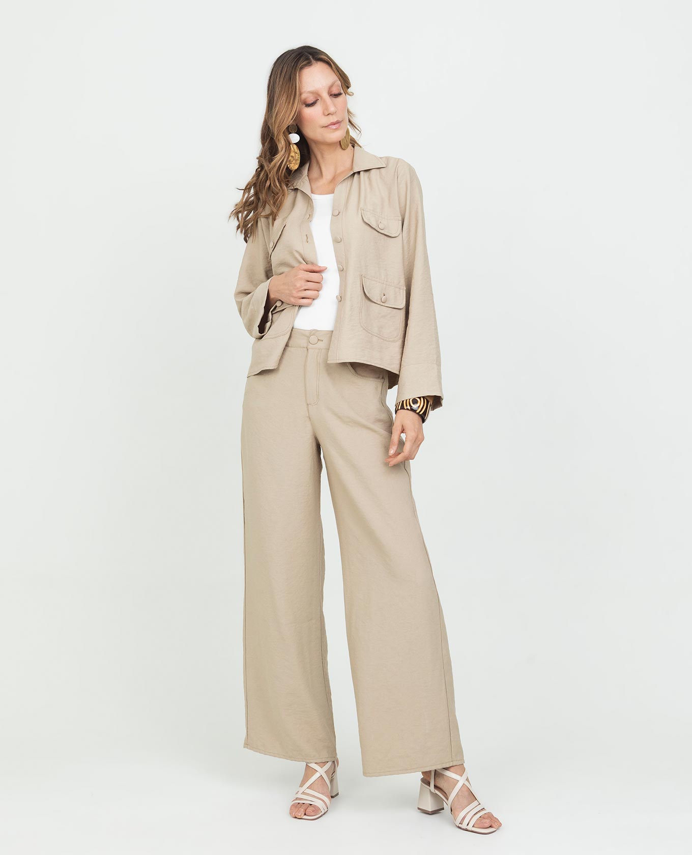 PANTALON WIDE LEG PARA MUJER CINTURA CON ELASTICO Y BOTON FORRADO