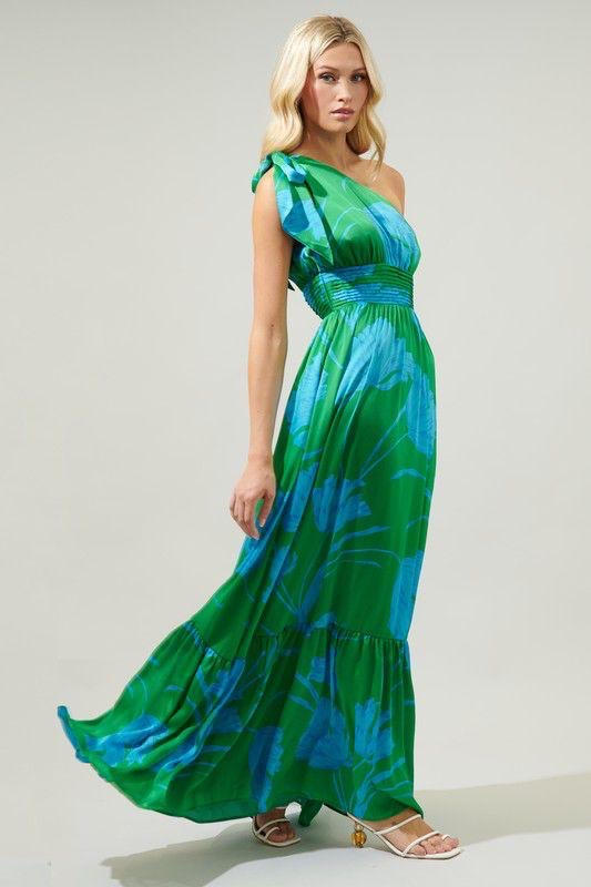 Vestido Largo Asim¨¦trico con Lazo ¨C Maxi Dress de Un Solo Hombro