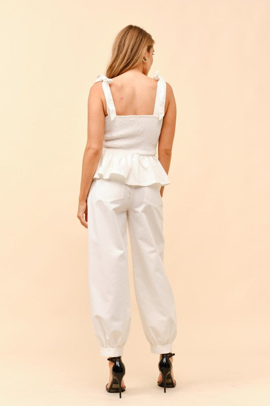 smocked set with tie-shoulder