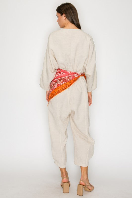 scarf belt jumpsuit