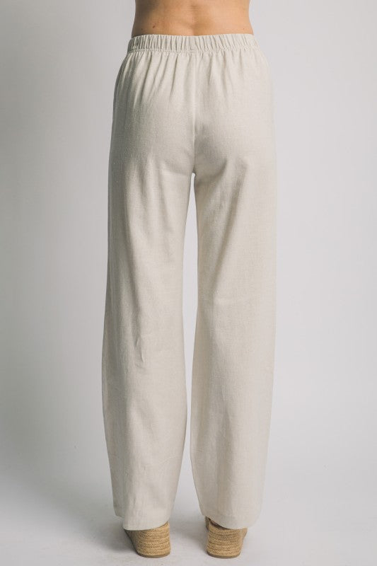 Drawstring straight leg linen pants.