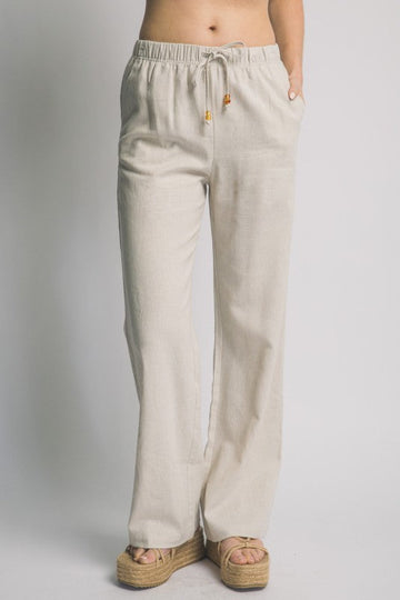 Drawstring straight leg linen pants.