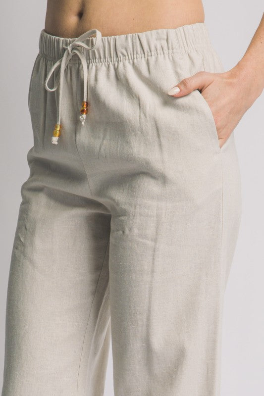Drawstring straight leg linen pants.