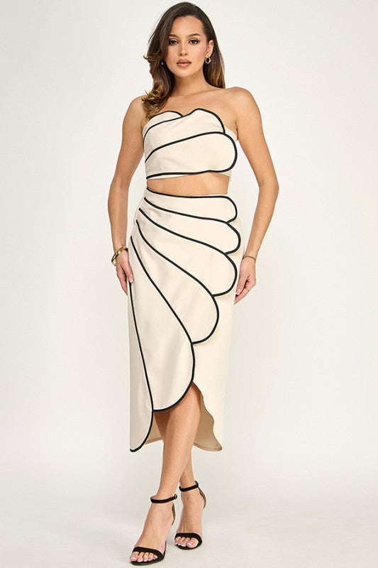 Crop top & midi skirt.