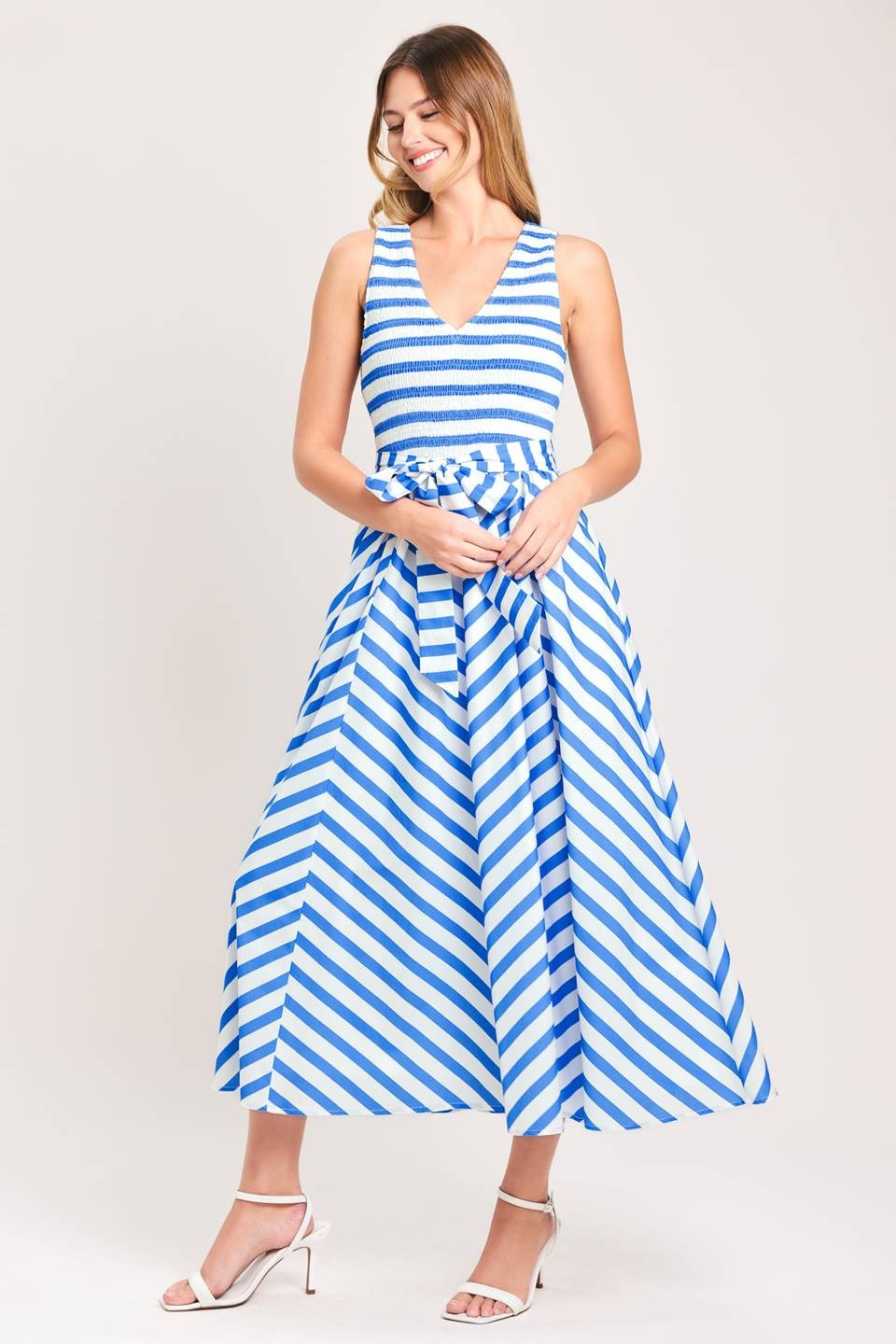 Midi dress blue and white stipes