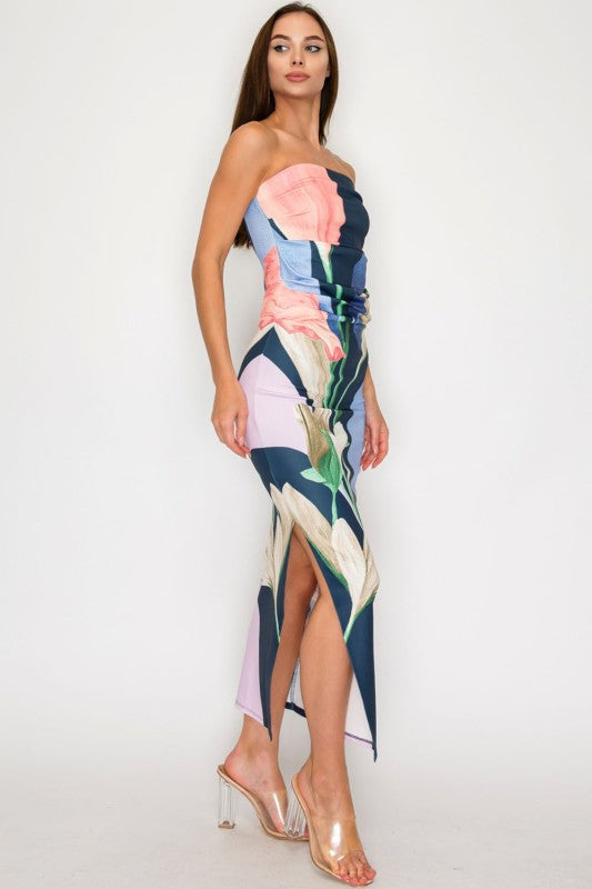 Floral print maxi slit dress