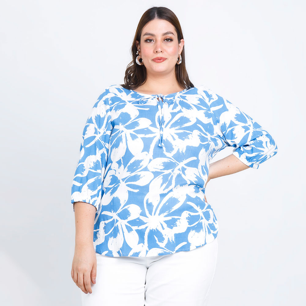 BLUSA TALLAS GRANDES AZUL HORTENCIA ESTAMPADA