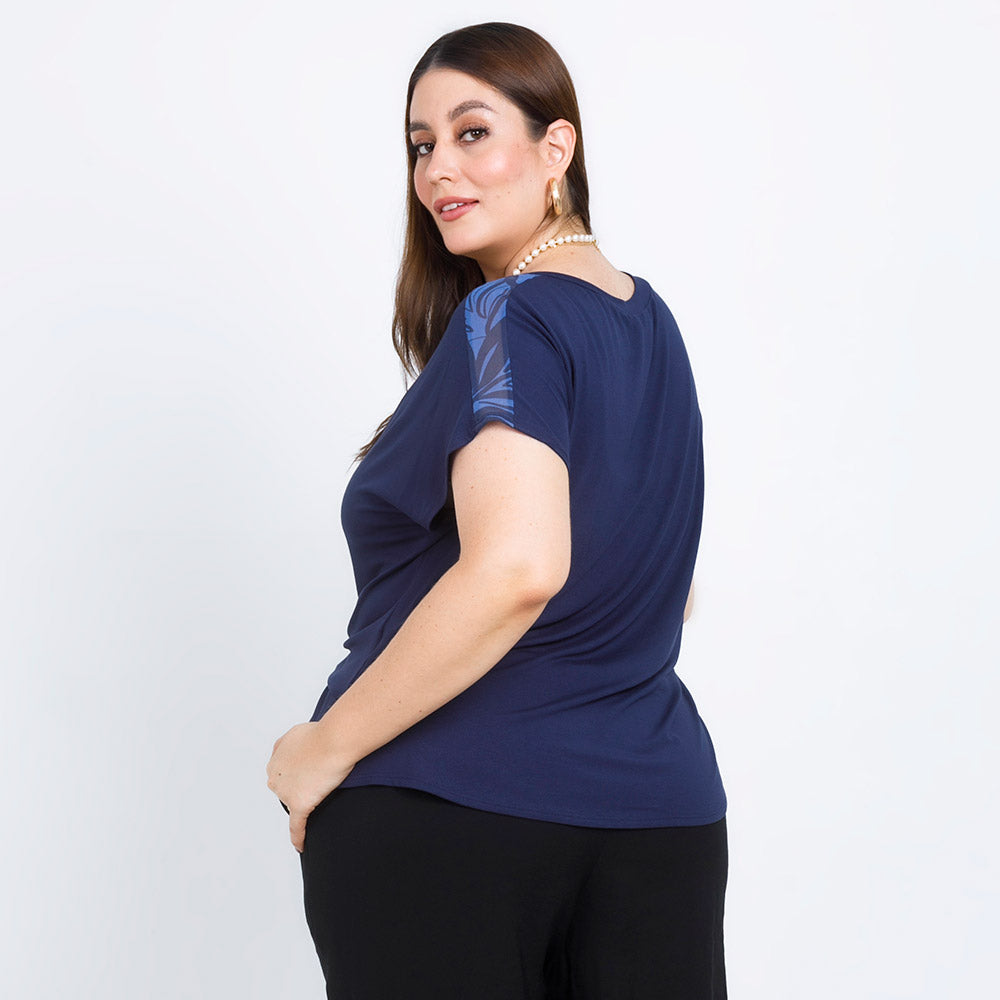 CAMISETA TALLAS GRANDES EN MEZCLA DE TELAS AZUL OSCURO