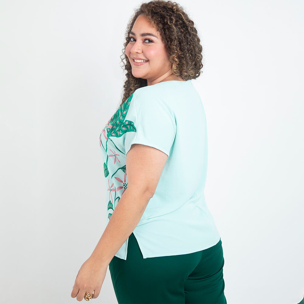 BLUSA VERDE MENTA TALLAS GRANDES ESTAMPADO EXCLUSIVO
