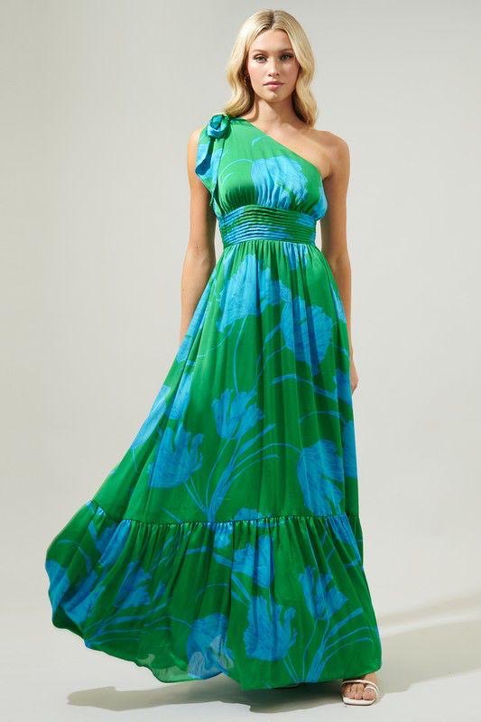 Vestido Largo Asim¨¦trico con Lazo ¨C Maxi Dress de Un Solo Hombro