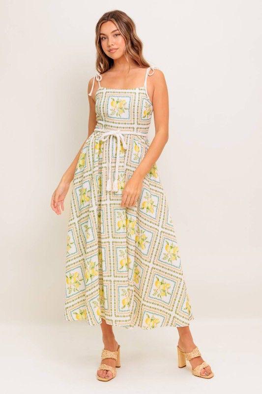 Vestido midi con estampado de limones ¨C  fresco y femenino