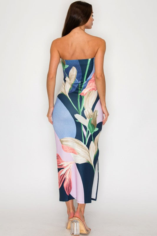 Floral print maxi slit dress