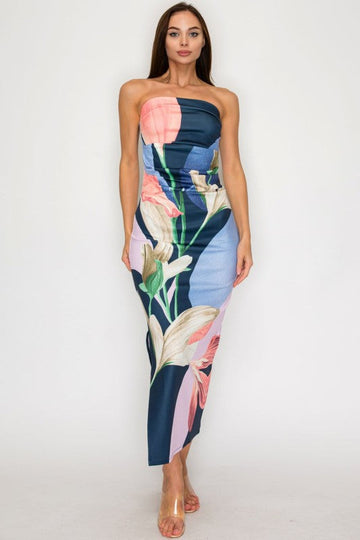 Floral print maxi slit dress
