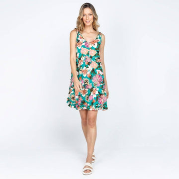 VESTIDO CORTO VERDE ESTAMPADO FLORES CON TIRAS