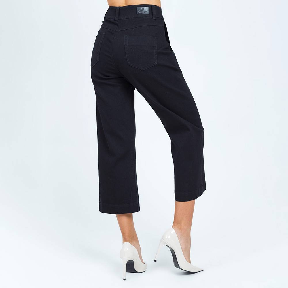 PANTALON WIDE LEG CON ABERTURAS EN BOTA -NEGRO
