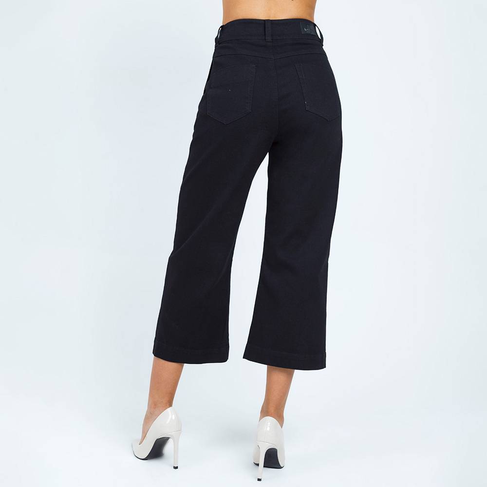 PANTALON WIDE LEG CON ABERTURAS EN BOTA -NEGRO