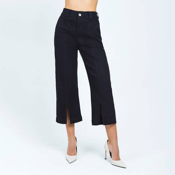 PANTALON WIDE LEG CON ABERTURAS EN BOTA -NEGRO